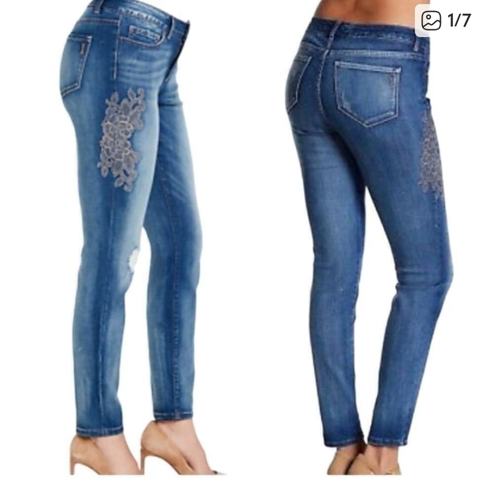 Vintage America Blues Smokey Quartz Boho Embellished Skinny Jeans Size 30 / 10